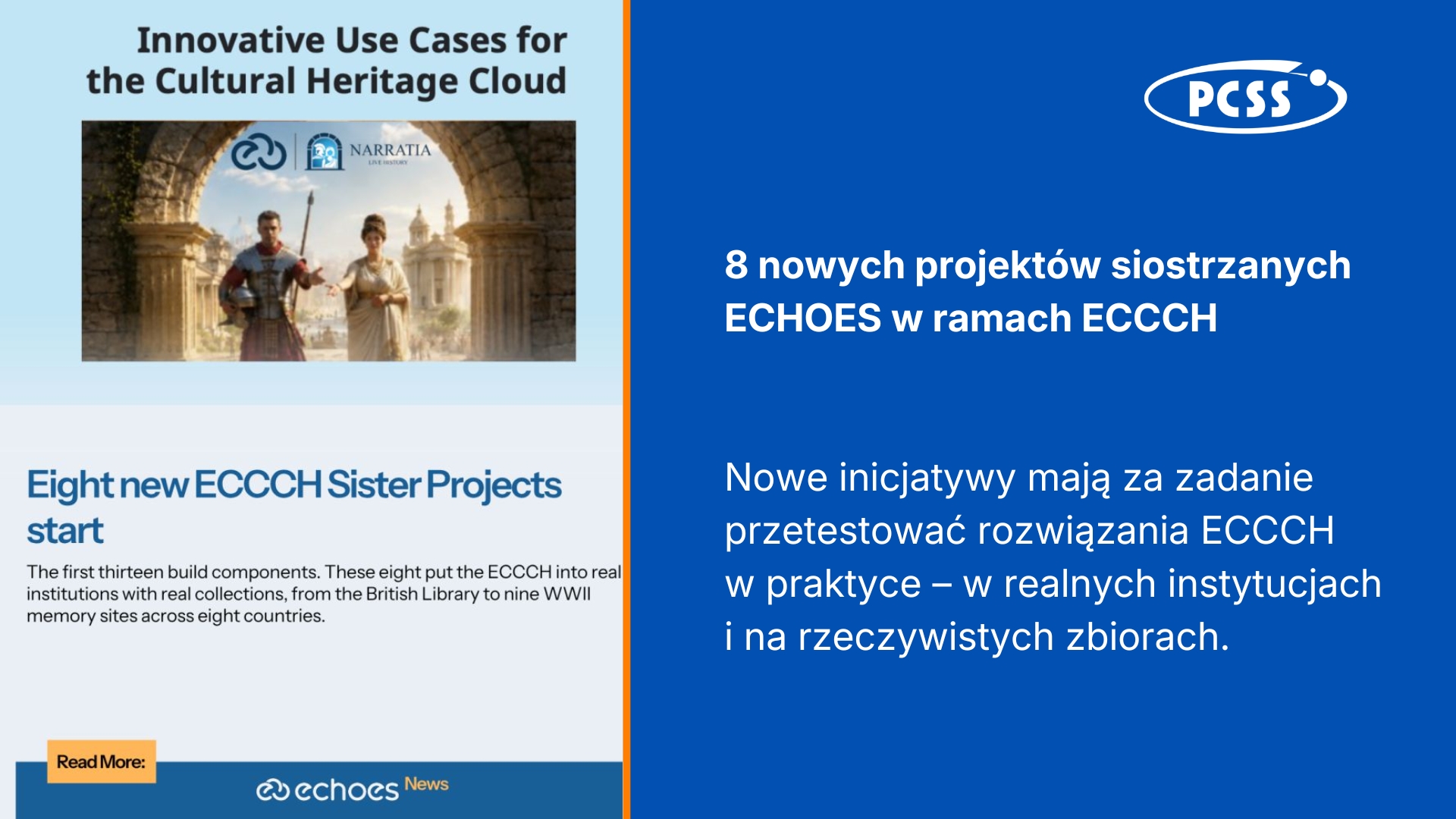 Chmura dla Dziedzictwa Kulturowego (ECCCH) rośnie w siłę: 8 nowych projektów siostrzanych dołącza do inicjatywy ECHOES