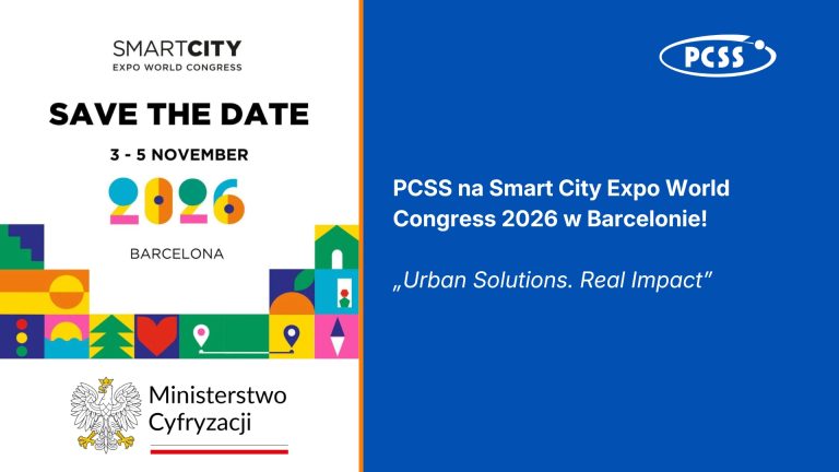 Plakat Save The Date dotyczący uczestnictwa PCSS w wydarzeniu w Barcelonie
